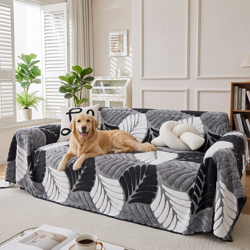 PetPilot Pet Supply | Pet-Friendly Thickened Soft Plush Leaf-Patterned Sofa Throw