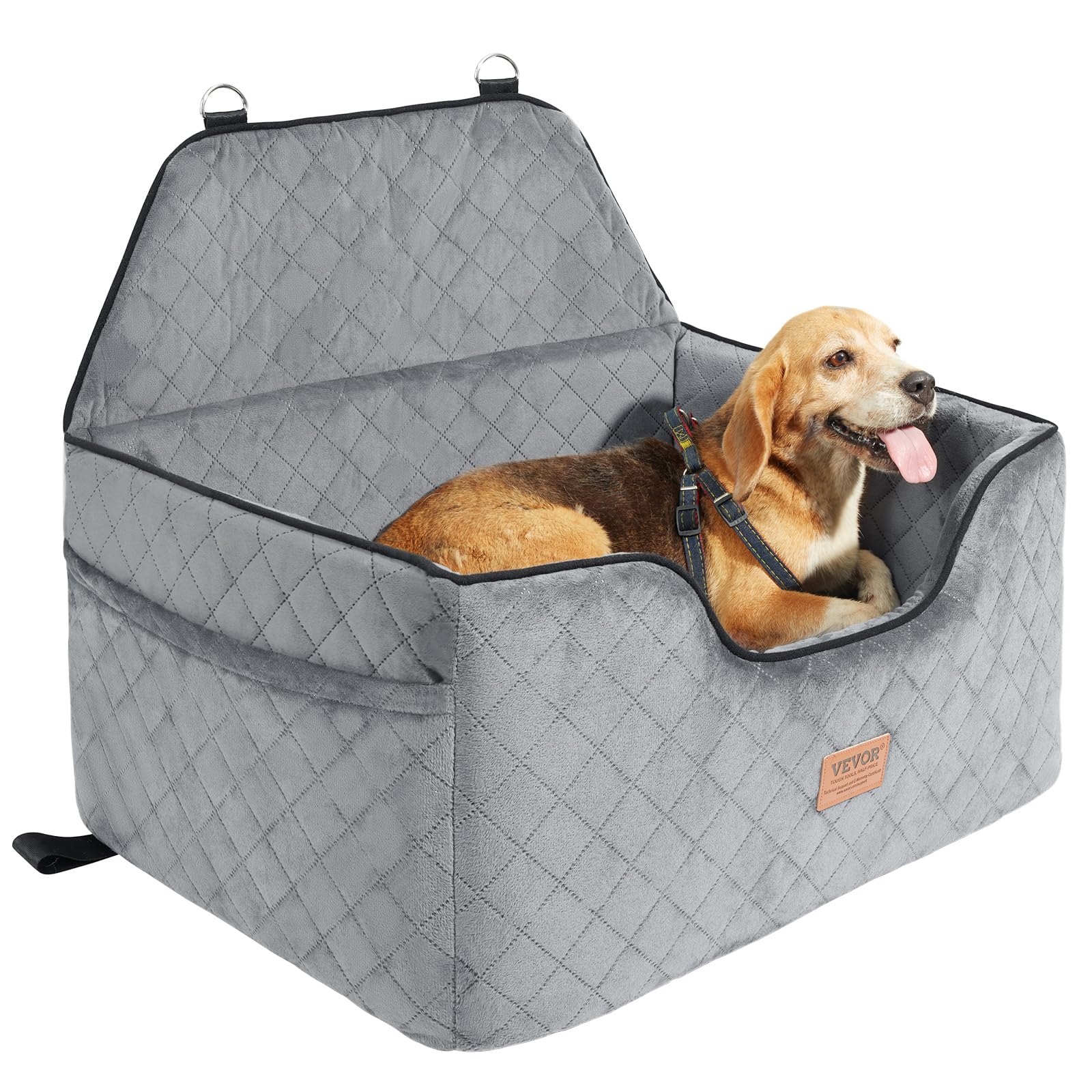 VEVOR Dog Car Seat Dog Booster Seat for Car with A Storage Pocket Pet Car Seat with Clip-On Safety Leash Sponge Filling Dog Car Bed for Medium & Large Dog up to 55 lbs Gray