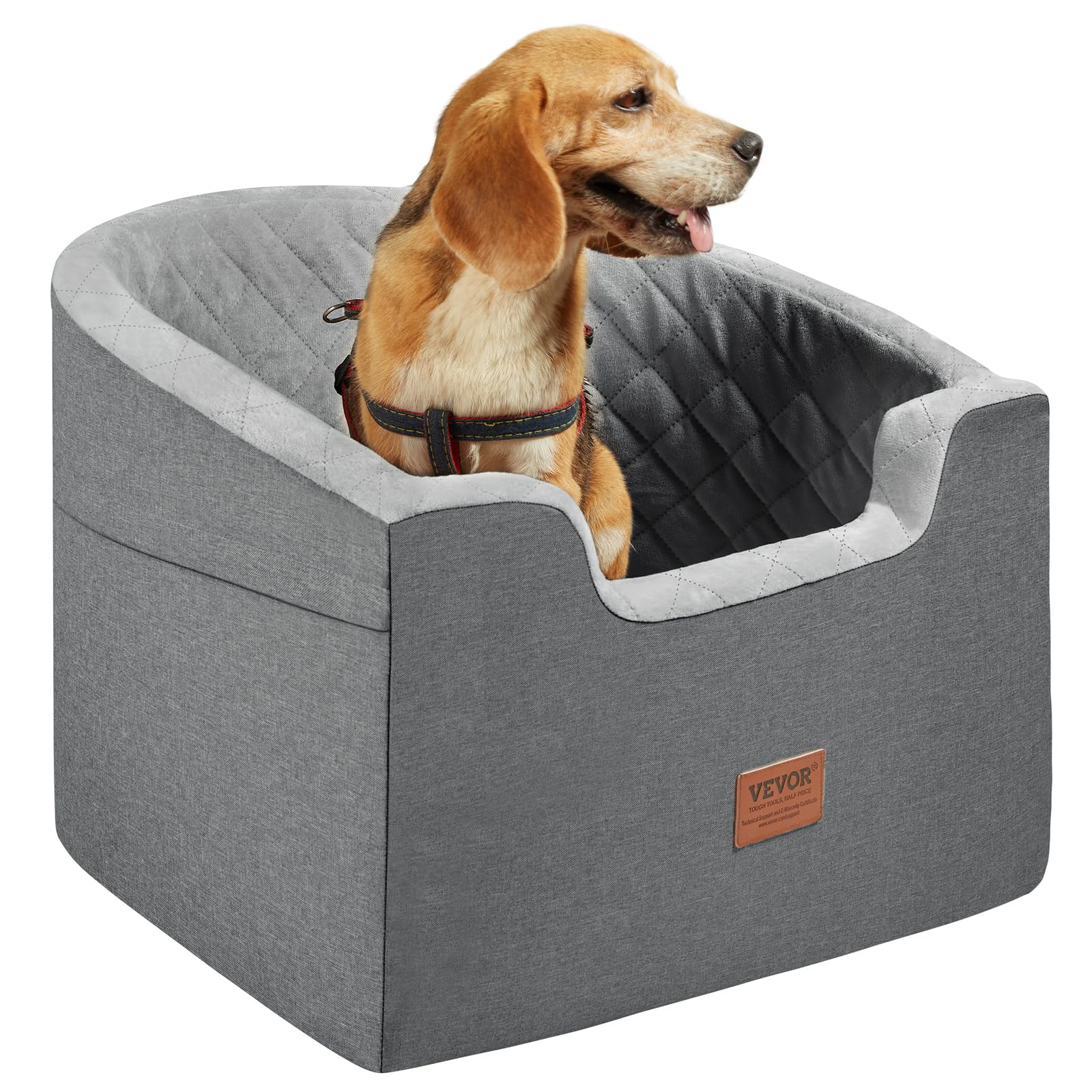VEVOR Dog Car Seat Waterproof Dog Booster Seat for Car with A Storage Pocket Clip-On Safety Leash and Sponge Filling Dog Car Bed for Small & Medium Dog up to 55lbs Gray