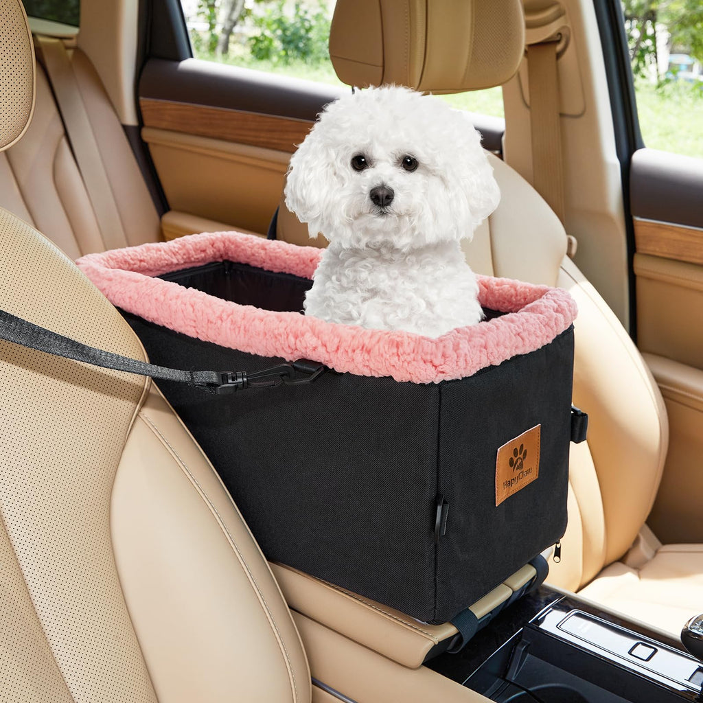 HapyClaw Dog Car Seat for Small Dogs Center Console Dog Booster Seat with Strong Frame Detachable & Washable Pet Seat with Double Protection Seat Belts Safety Leash and Storage Pocket Pink