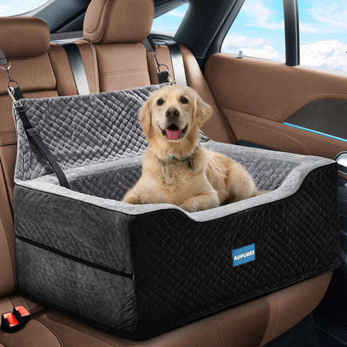 Aupures Dog Car Seat -Perfect Dog Car Seats for Large Medium Sized Dogs Under 55 lbsDog Booster Car Seat for Two Small Dogs with Adjustable HeightPet Car Seat Dog Car Carrier in Fabric(Black/Gray)