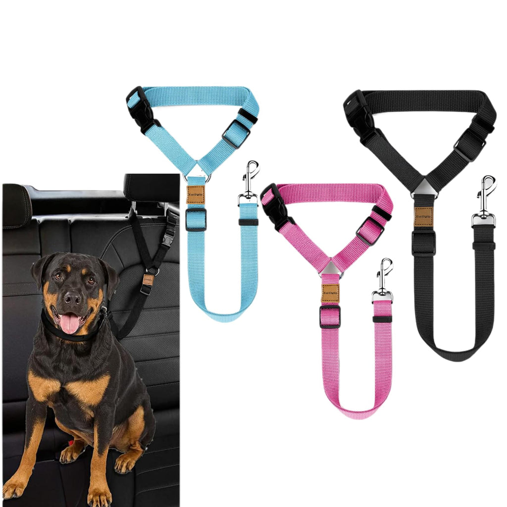 3 Pack Dog Seat Belt for Car Car Headrest Restraint Adjustable Nylon Fabric Dog Restraints Vehicle Seatbelts Harness