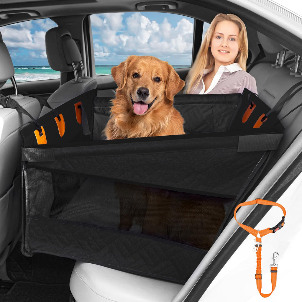 Dog Car Seat for Large Medium Dogs Hard Bottom Back Seat Extender for Dogs with Soft Removable Blanket Non-Slip Dog Car Hammock Turn into Soft Dog Car BedPet Car Seat for Car SUV Truck(Black)