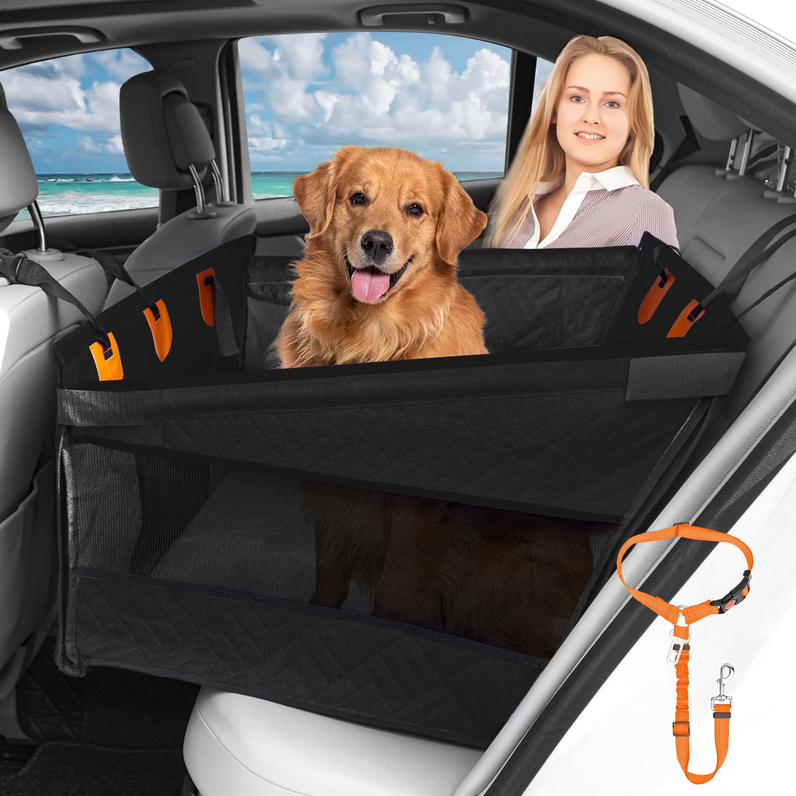 Dog Car Seat for Large Medium Dogs Hard Bottom Back Seat Extender for Dogs with Soft Removable Blanket Non-Slip Dog Car Hammock Turn into Soft Dog Car BedPet Car Seat for Car SUV Truck(Black)