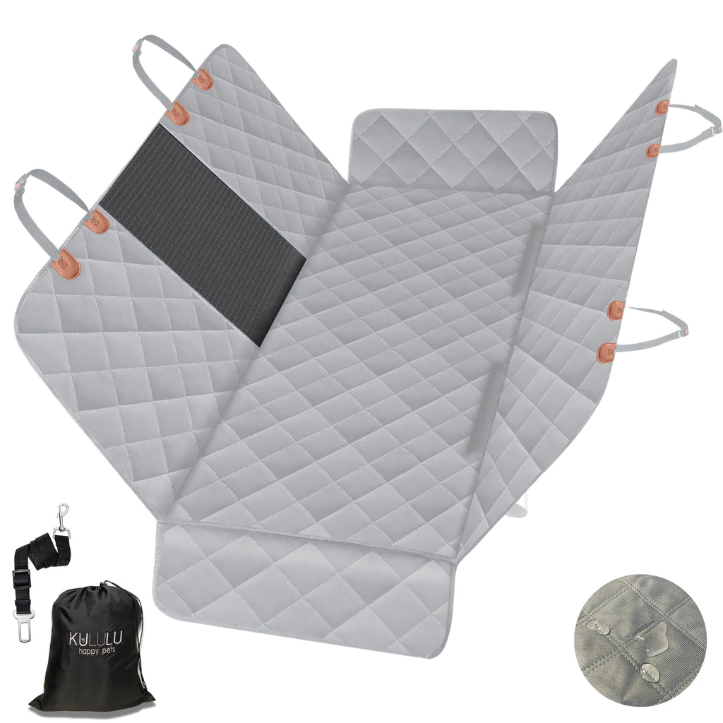 KULULU Dog Car Seat Cover for Back Seat 100% Waterproof Dog Car Hammock with Mesh Window Scratchproof Truck Back Seat Cover for Dogs Durable Dog Car Seat Covers (Grey Standard (54" W x 58" L))