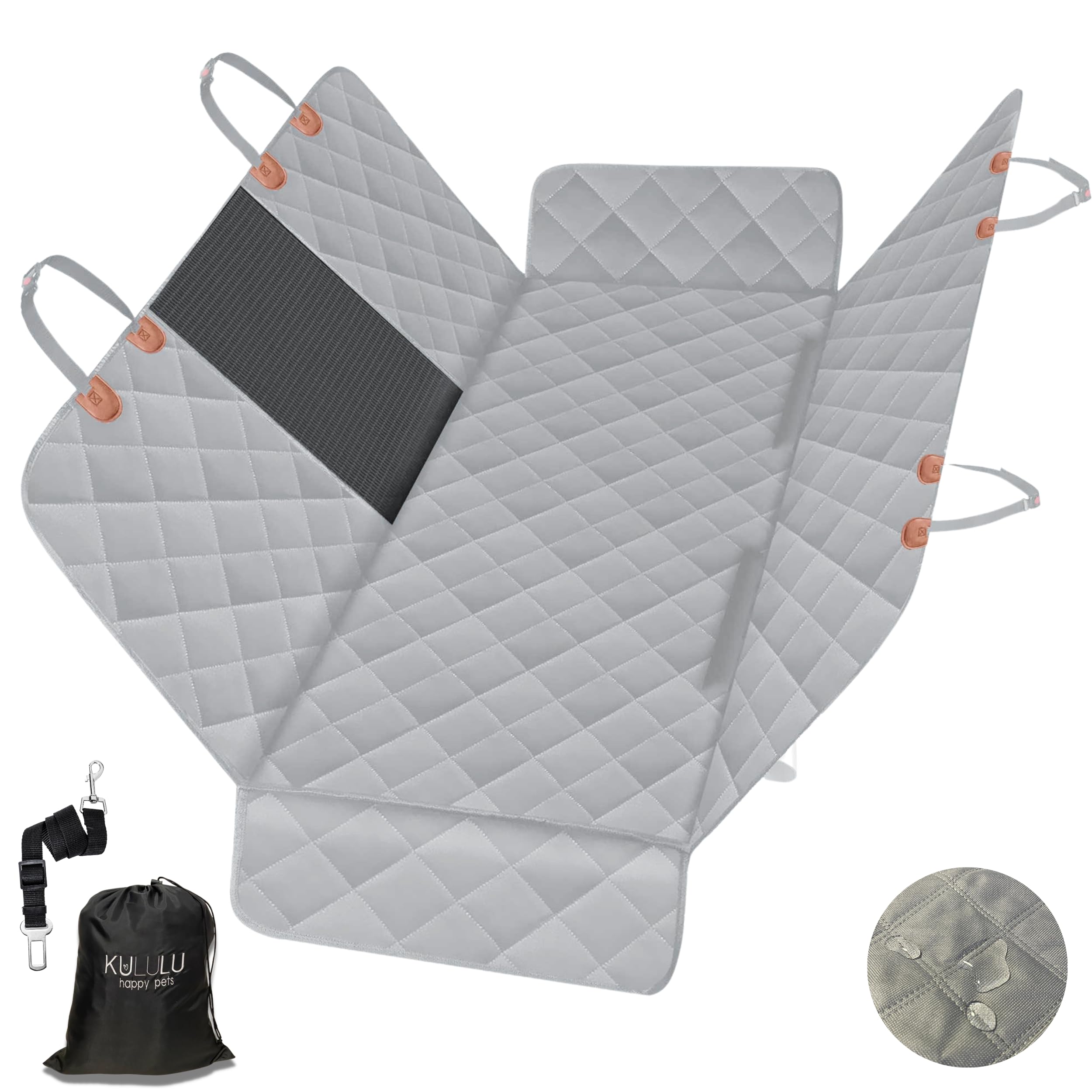 KULULU Dog Car Seat Cover for Back Seat 100% Waterproof Dog Car Hammock with Mesh Window Scratchproof Truck Back Seat Cover for Dogs Durable Dog Car Seat Covers (Grey Standard (54" W x 58" L))