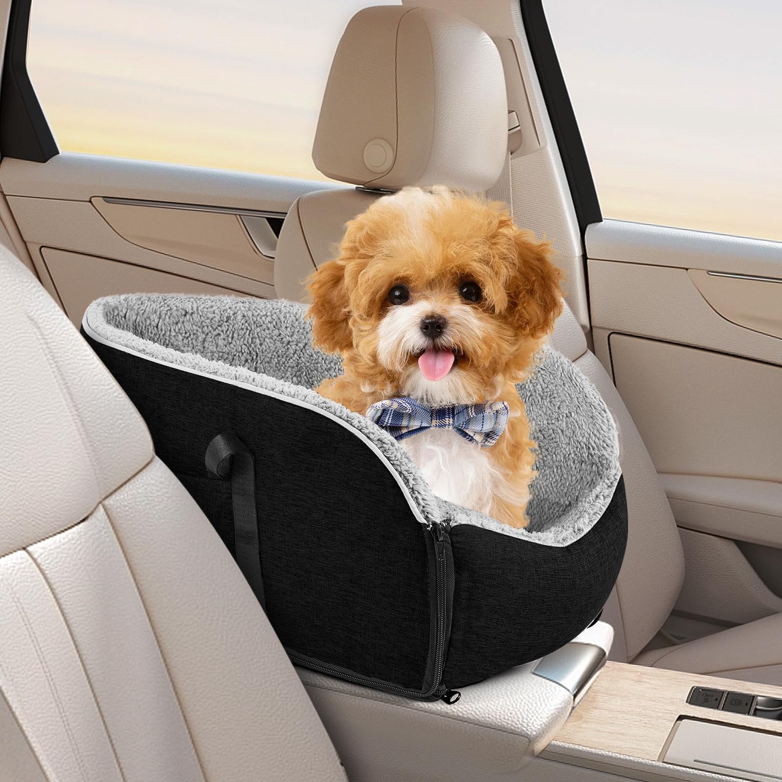 DOflight Dog Car Seat for Small Dog Up to 12lbs Middle Console Doggie Seat Puppy Car SeatSmall Pet Booster (Black)