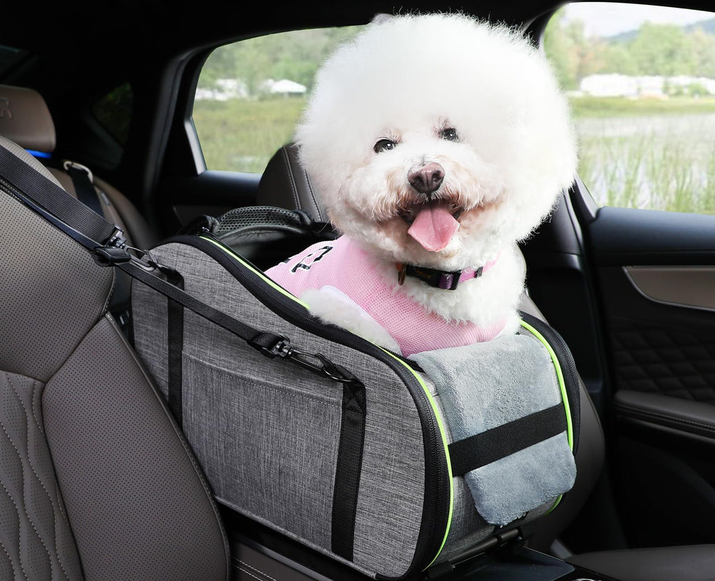 Pecute Console Dog Car Seat Dog Armrest Booster Seat Soft Pad Center Console Dog Car Seat for Puppy Puppy Car Seat Pet Booster Seat with Safe Strap Suitable for Small Dog up to11bls
