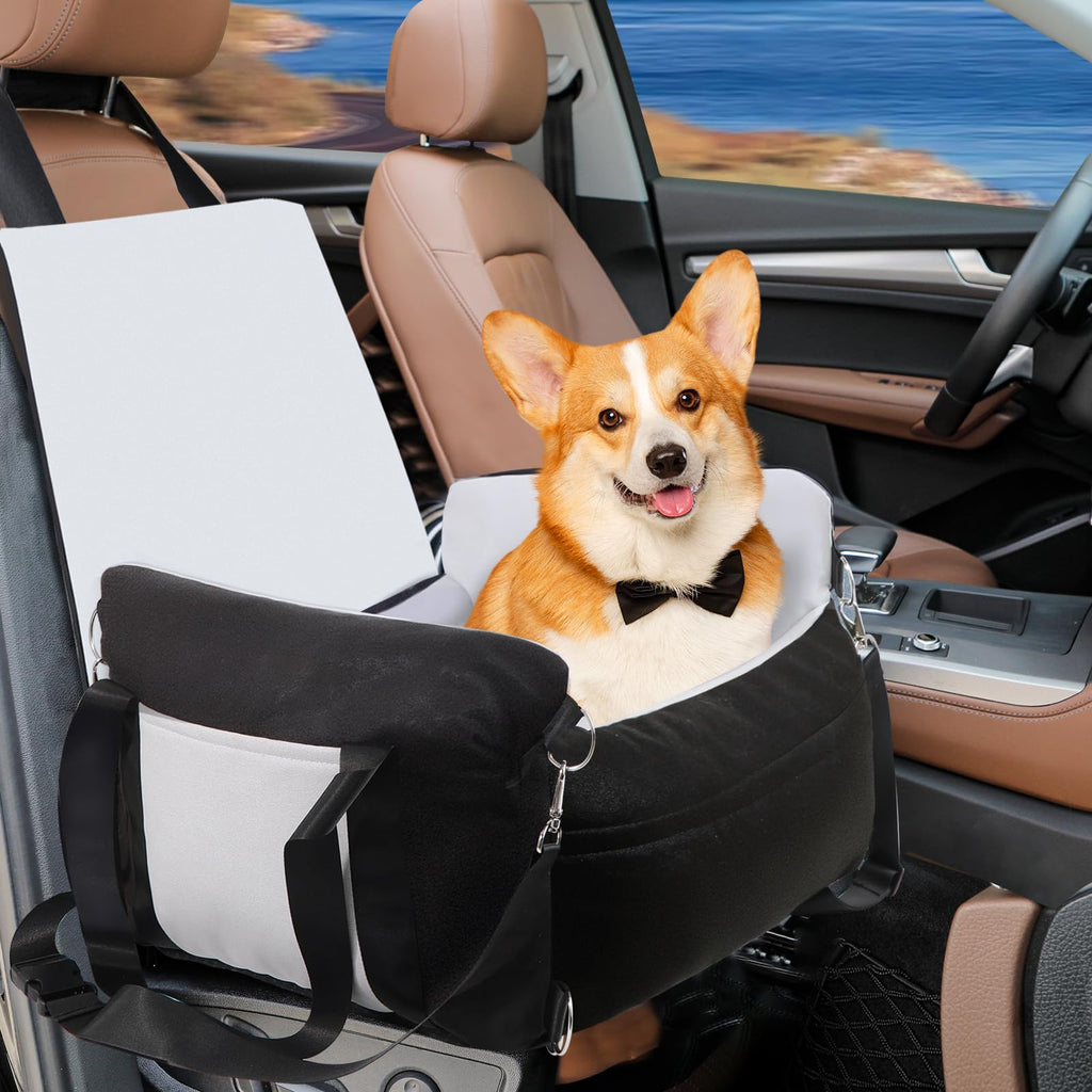 Dog Car Seat for Small Medium Sized Dogs Cat Dog Booster Car Seat for Dogs Puppy Car Seats for Car with Seat Belt Soft Front Pet Carseat Detachable Washable Travel Carrier Bed with Storage Pockets
