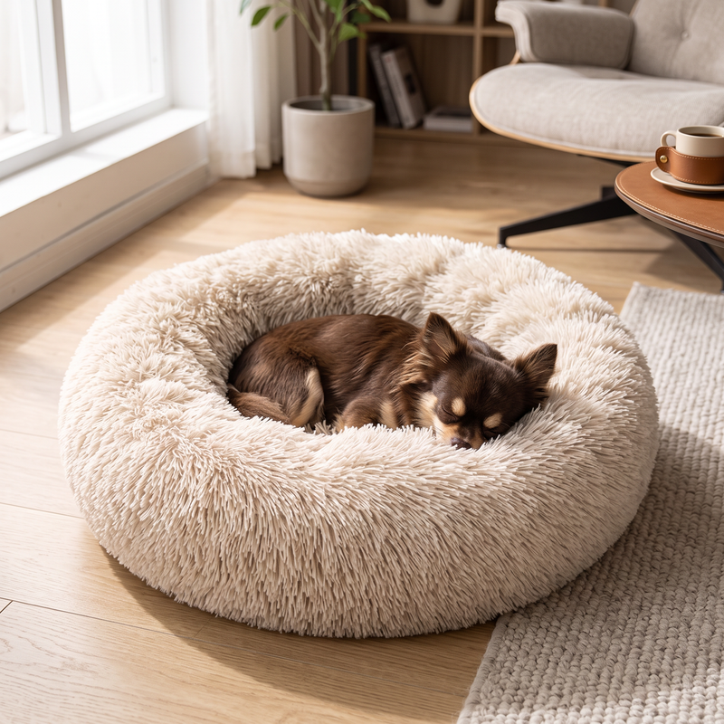 PetPilot Round Plush Dog Bed for Small Dogs and Puppies