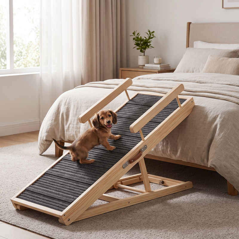 PetPilot Dog Steps | Dog Ramp for Bed, 44'' Wooden Puppy Ramp with Safety Guards,