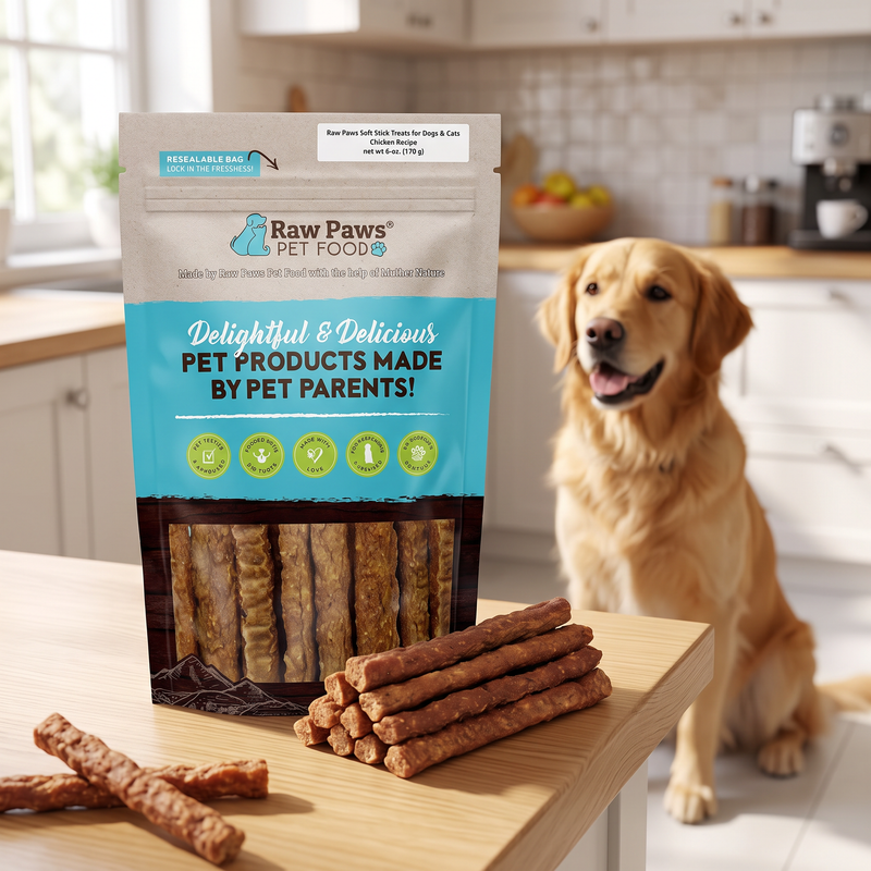 PetPilot Pet Supply | Raw Paws Grain-Free Soft Stick Treats For Dogs & Cats - Chicken Recipe 6-Oz